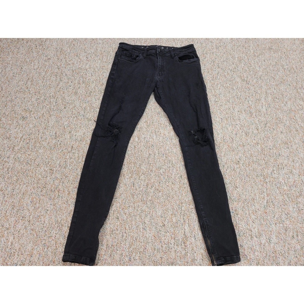 YoungLA Jeans Mens 32x32 Black Denim Distressed Ankle Zip Grunge Streetwear
